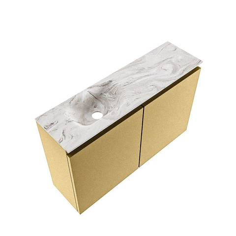 MONDIAZ TURE-DLUX Meuble WC 80 cm Oro. EDEN lavabo Glace position à gauche. Avec 1 trou de robinet. SW1103401