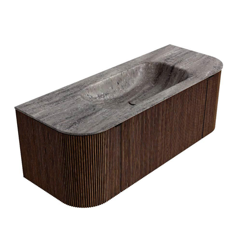 MONDIAZ KURVE-DLUX Meuble de salle de bains 120 cm arrondi Gauche + Droite couleur Walnut avec 1 tiroir et 2 portes. Lavabo BIG SMALL Milieu 1 trou de robinet Oza. SW1432718