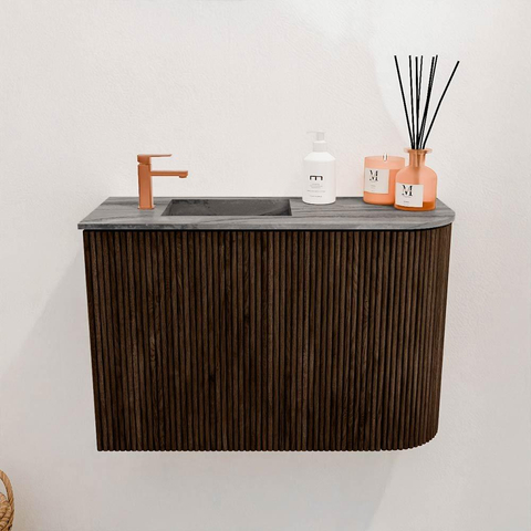 Mondiaz JOYA-DLUX 61.6cm toiletmeubel - ronding rechts kleur Walnut - Wastafel FAYE positie Links 1 kraangat kleur Sombra. SW1424765
