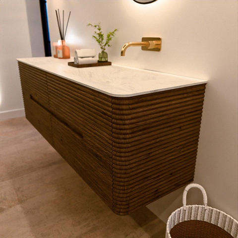 Mondiaz CIRO-DLUX Badkamermeubelset - 150x45x50cm - Solid surface wastafel Opalo - 1 wasbak Rechts - zonder kraangaten - 4 lades - Dusk SW1532918