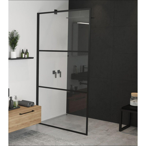 Riho Grid paroi de douche - 90x200cm - verre transparent avec quadrillage - 6mm - noir SW242163