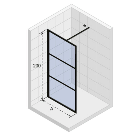 Riho Grid paroi de douche - 90x200cm - verre transparent avec quadrillage - 6mm - noir SW242163