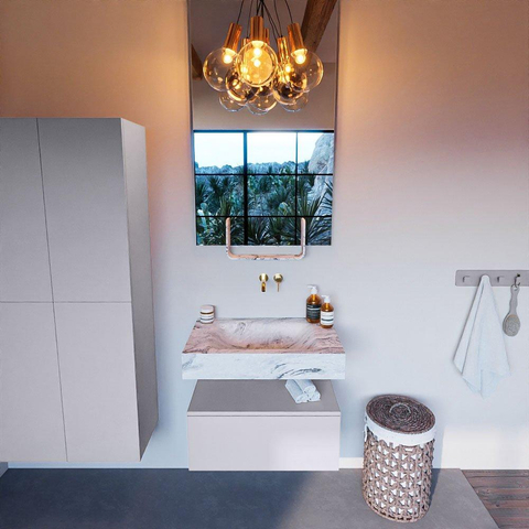 Mondiaz ALAN-DLUX Ensemble de meuble - 70cm - meuble Cale mat - 1 tiroir - Lavabo Cloud Glace suspendu - vasque Centre - 0 trous de robinet SW806038