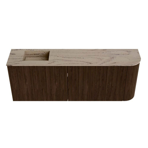 Mondiaz JOYA-DLUX 111.6cm toiletmeubel - ronding rechts kleur Walnut - Wastafel FAYE positie Links 1 kraangat kleur Arena. SW1424366