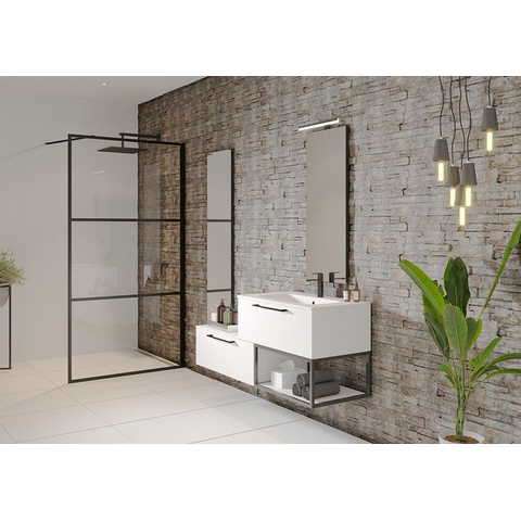 Riho Grid paroi de douche - 90x200cm - verre transparent avec quadrillage - 6mm - noir SW242163