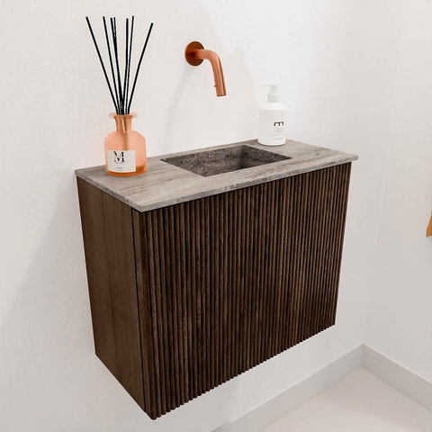 Mondiaz JOYA-DLUX Meuble de toilette 50cm - couleur Walnut - Vasque FAYE position Droite Sans trou de robinet couleur Oza SW1424547
