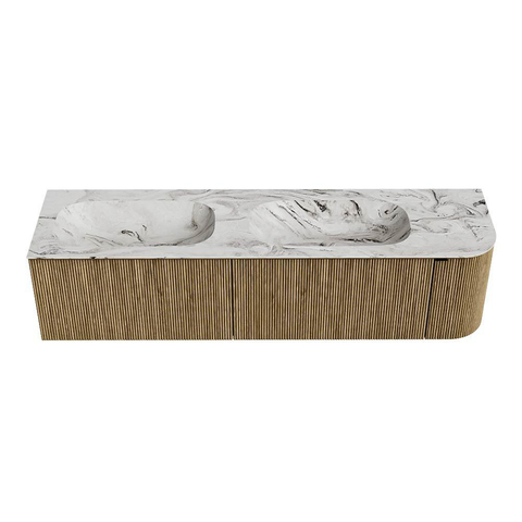 Mondiaz KURVE-DLUX Badkamermeubelset - 175x46x40cm - 2 lade - 1 deur - wastafel solid surface - dubbel / links - 2 kraangaten - Dusk SW1415219