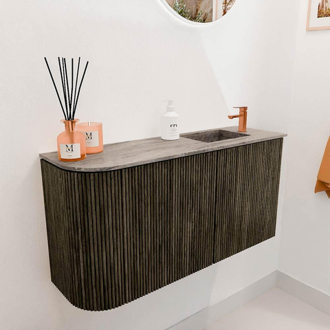 Mondiaz JOYA-DLUX Meuble de toilette 81,6cm - arrondi gauche couleur Shadow - Vasque FAYE position Droite 1 trou de robinet couleur Oza SW1425064