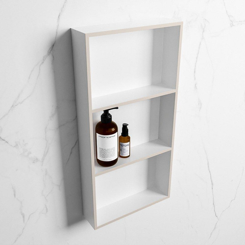 Mondiaz Easy nis 29.5x59.5x8cm voor Inbouw/opbouw 3 open vakken Solid surface Talc/Linen SW643785