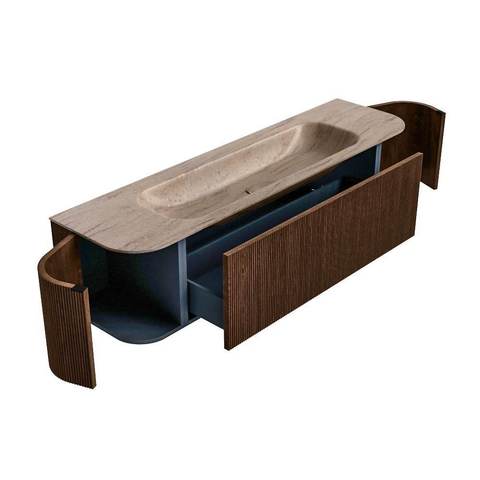 MONDIAZ KURVE-DLUX Meuble de salle de bains 170 cm arrondi gauche + droite couleur Walnut avec 1 tiroir et 2 portes. Lavabo BIG LARGE central 1 trou de robinet Saba. SW1433193