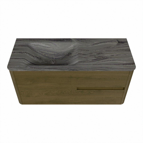 Mondiaz CIRO-DLUX Badkamermeubelset - 110x45x50cm - Solid surface wastafel Sombra - 1 wasbak Links - 1 kraangat - 2 lades - Dusk SW1533383