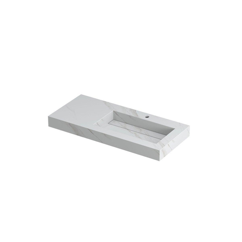 INK Pitch lavabo - 100x45x9cm - 1 cuve à droite - 1 trou de robinet - bonde céramique Calacatta mat SW693330