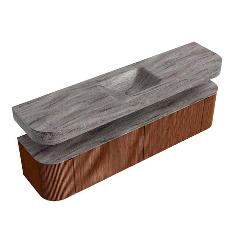 MONDIAZ THOR-DLUX 190cm meuble de salle de bains arrondi gauche + droite couleur Ruby avec 2 tiroirs et 2 portes. Vasque suspendue CLOUD Milieu sans trou de robinet couleur Oza. SW1466641