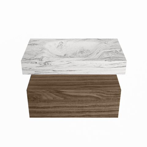 Mondiaz ALAN-DLUX Badkamermeubelset - 150x46cm - 1 lade - vrijhangende wastafel - zonder kraangaten - 1 midden - Mocha SW1187261