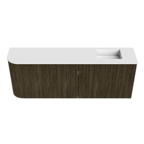 Mondiaz JOYA 111.6cm meuble de salle de bains - arrondi gauche couleur Shadow - Vasque FAYE position Droite Sans trou de robinet couleur Talc SW1421448