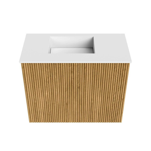 Mondiaz JOYA 50cm toiletmeubel - kleur Oak - Wastafel FAYE positie Links Zonder kraangat kleur Talc. SW1421093