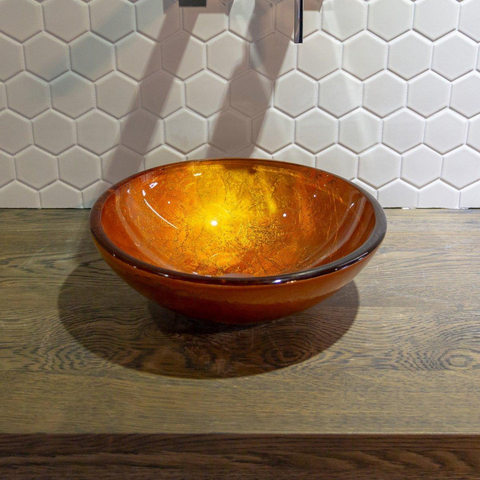 Saniclass Pesca Vasque à poser - 30x10,5cm - rond - verre trempé - marron rouge SW213533