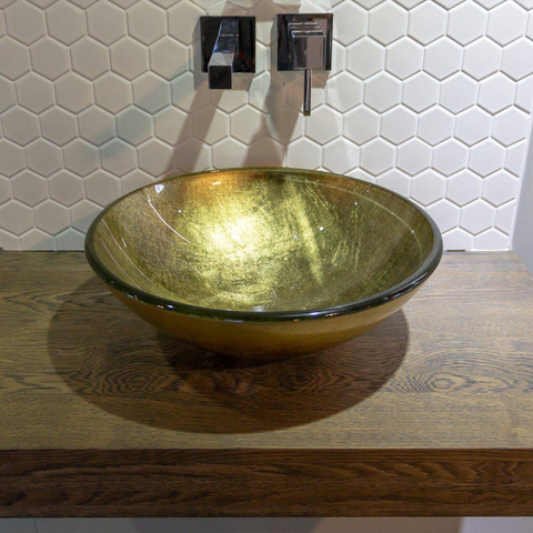 Saniclass Limone Vasque à poser 42x14.5cm rond verre durci vert doré SW213529