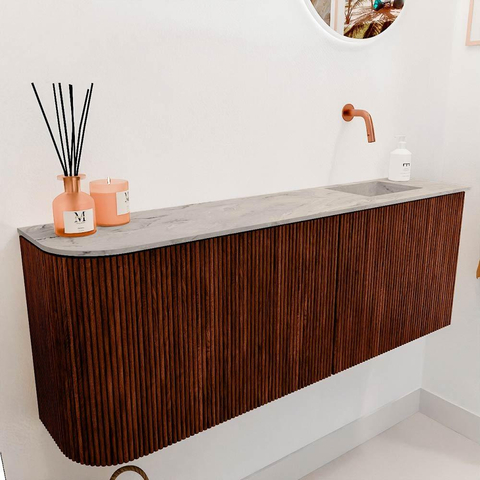 Mondiaz JOYA-DLUX 111.6cm toiletmeubel - ronding links kleur Ruby - Wastafel FAYE positie Rechts Zonder kraangat kleur Glace. SW1423582