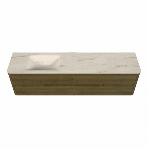 Mondiaz CIRO-DLUX Badkamermeubelset - 190x45x50cm - Solid surface wastafel Meli - 1 wasbak Links - 1 kraangat - 4 lades - Dusk SW1533184