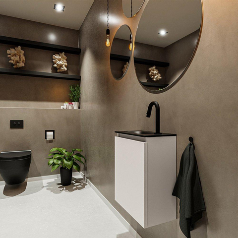 MONDIAZ TURE Toiletmeubel 40x23x50cm met 1 kraangaten 1 deuren linen mat Wastafel Eden links Solid Surface Zwart SW475438