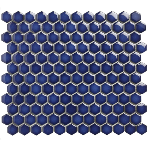 The Mosaic Factory Barcelona mozaïektegel - 26x30cm - wandtegel - Zeshoek/Hexagon - Porselein Cobalt Blue Glans SW258544