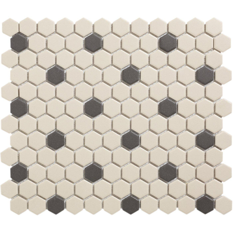 The Mosaic Factory London mozaïektegel - 26x30cm - 5mm - hexagon - R11 - mat wit + zwart (wit) SW258555