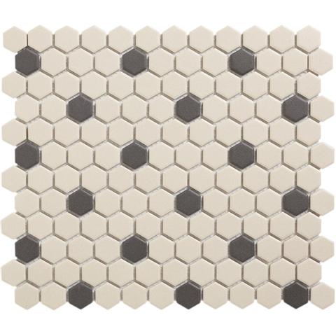 The Mosaic Factory London Carrelage hexagonal 2.3x2.3x0.6cm pour le sol pour l'intérieur et l'extérieur résistant au gel porcelaine non verni 18 points Blanc/Noir SW258555