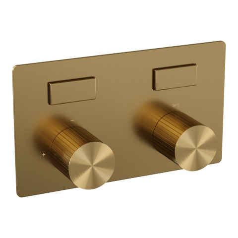 BRAUER Stripe Mitigeur thermostatique bain - boutons-poussoirs - SET 03 - encastré - combinaison de remplissage de baignoire - douchette à main barre - flexible de douche - coude mural - PVD doré brossé SW1434828