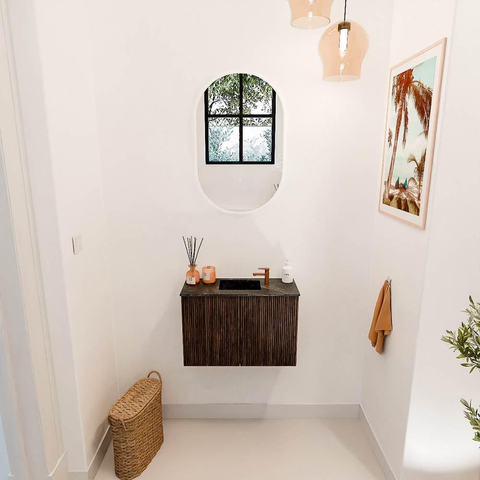 Mondiaz JOYA-DLUX 60cm meuble de toilette - couleur Walnut - Vasque FAYE position Milieu 1 trou de robinet couleur Lava. SW1422448