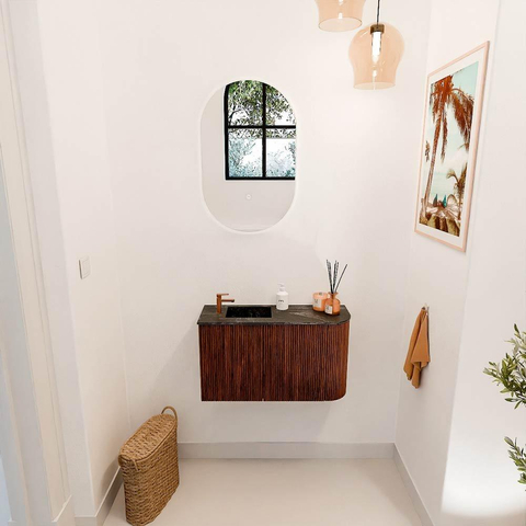 Mondiaz JOYA-DLUX 71.6cm toiletmeubel - ronding rechts kleur Ruby - Wastafel FAYE positie Links 1 kraangat kleur Lava. SW1423649