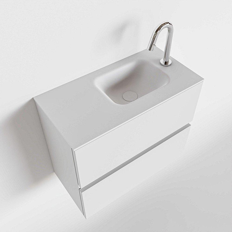 MONDIAZ ADA Toiletmeubel 60x30x50cm met 1 kraangaten 2 lades talc mat Wastafel Lex rechts Solid Surface Wit SW472505