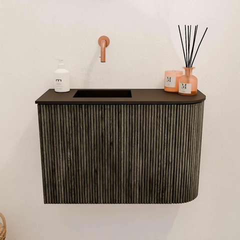 Mondiaz JOYA 61.6cm meuble de toilette - arrondi droit couleur Shadow - Vasque FAYE position Gauche Sans trou de robinet couleur Urban. SW1421521