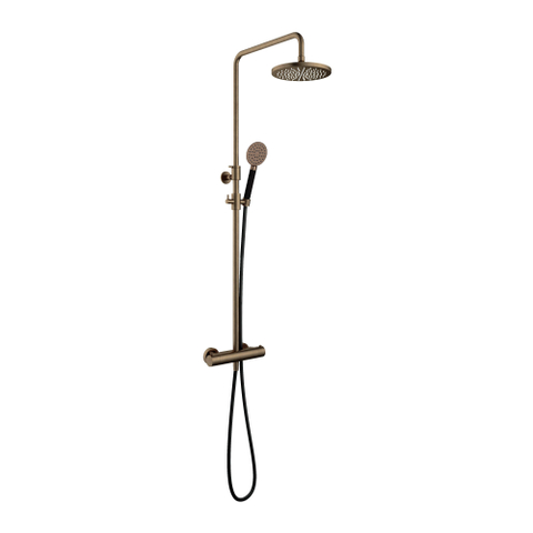 Hotbath Cobber Thermostatische regendoucheset - met 20cm ronde hoofddouche ronde handdouche - messing verouderd koper (goud) SW440473
