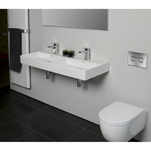 Plieger Kansas lavabo double 2 trous de robinet avec trop-plein 120x46.6cm blanc SW160122