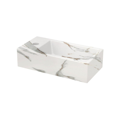 Riho Livit Tiny Fontein - 1 kraangat links - 41x20.5x10.5cm - incl afvioerplugkeramiek - marmer wit OUTLETSTORE STORE44140