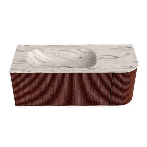 MONDIAZ KURVE-DLUX Meuble de salle de bains 115cm arrondi à droite couleur Ruby avec 1 tiroir et 1 porte. Lavabo BIG SMALL gauche 1 trou de robinet Nata. SW1432544