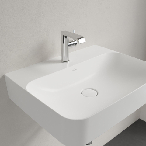 Villeroy & Boch finion wastafel - 1 kraangat - 60x47cm CeramicPlus - met verdekte overloop - Stone White (mat wit) SW209547