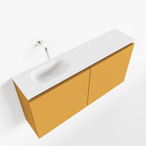 MONDIAZ TURE Toiletmeubel 100x23x50cm met 0 kraangaten 2 deuren ocher mat Wastafel Eden links Solid Surface Wit SW475065