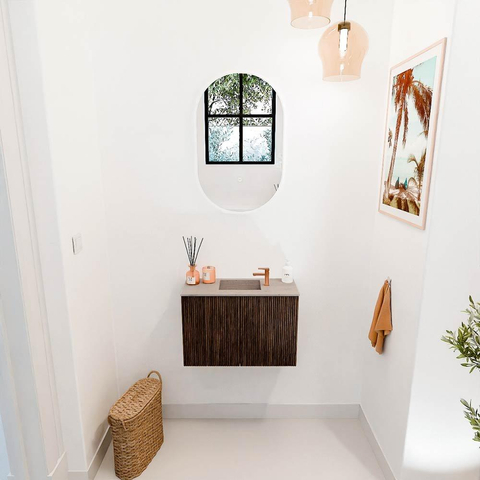 Mondiaz JOYA-DLUX 60cm toiletmeubel - kleur Walnut - Wastafel FAYE positie Midden 1 kraangat kleur Saba. SW1424633