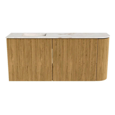Mondiaz JOYA-DLUX 91.6cm meuble de salle de bains - arrondi droit couleur Chêne - Vasque FAYE position Gauche 1 trou de robinet couleur Frappe. SW1421932