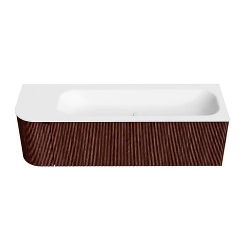 Mondiaz KURVE Badkamermeubelset - 145x46x40cm - 1 lade - 1 deur - wastafel solid surface - rechts - 2 kraangaten - Ruby SW1415311