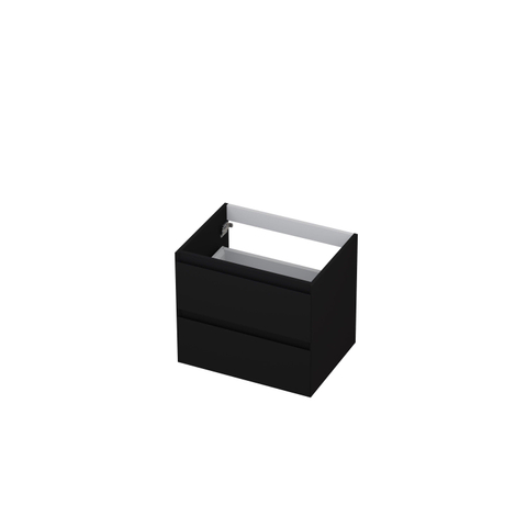 INK meuble sous-lavabo 60x45x52cm 2 tiroirs sans poignées avec finition à 45 degrés tout autour MDF laqué noir mat SW207381