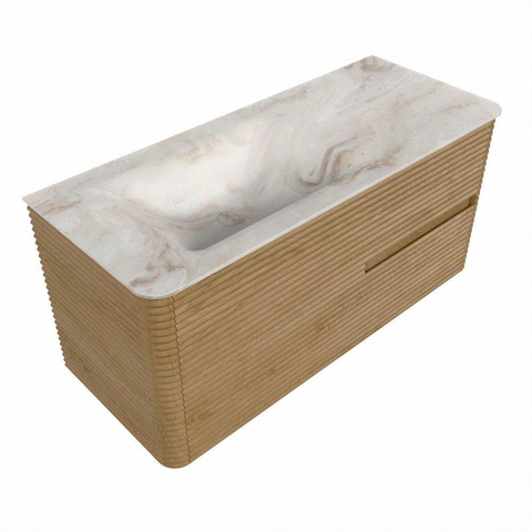 Mondiaz CIRO-DLUX Ensemble de meubles de salle de bains - 110x45x50cm - lavabo solid surface Frappe - 1 bassin à gauche - sans trous de robinet - 2 tiroirs - Chêne SW1530885