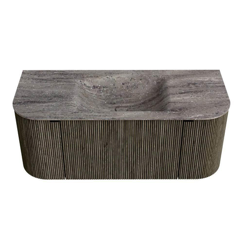 MONDIAZ KURVE-DLUX Meuble de salle de bains 110cm arrondi gauche + droite couleur Shadow avec 1 tiroir et 2 portes. Lavabo CLOUD central 1 trou de robinet Oza. SW1432877