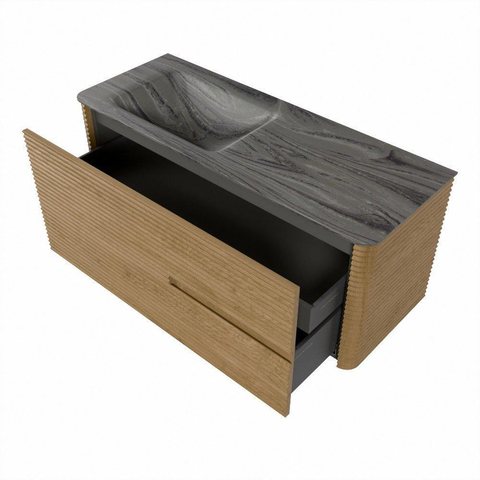 Mondiaz CIRO-DLUX Ensemble de meubles de salle de bains - 120x45x50cm - Vasque solid surface Sombra - 1 lavabo à gauche - 1 trou de robinet - 2 tiroirs - Chêne SW1531225