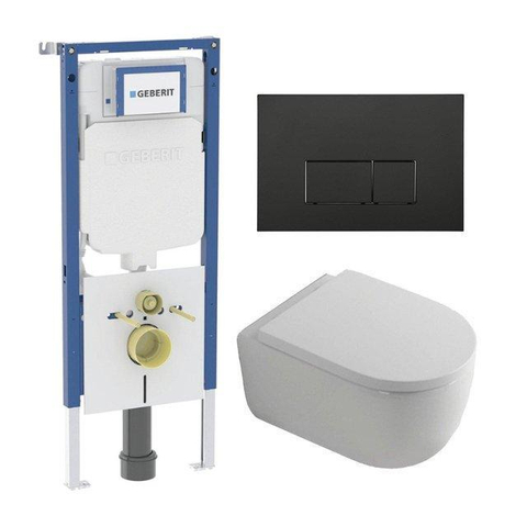 QeramiQ Dely Swirl Toiletset - 36.3x51.7cm - Geberit UP720 Duofix Sigma inbouwreservoir - 35mm zitting - mat zwarte bedieningsplaat - rechthoekige knoppen - mat wit SW1413923
