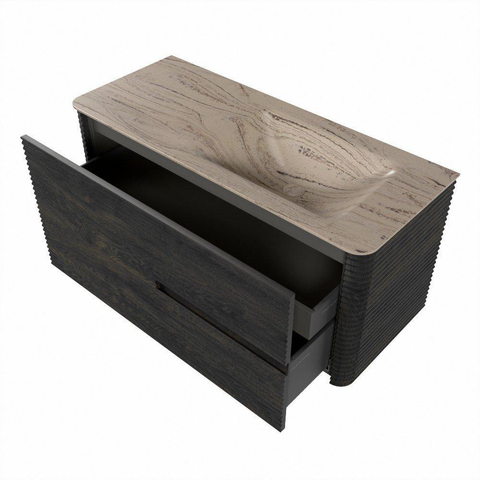 Mondiaz CIRO-DLUX Badkamermeubelset - 110x45x50cm - Solid surface wastafel Arena - 1 wasbak Rechts - 1 kraangat - 2 lades - Shadow SW1532333