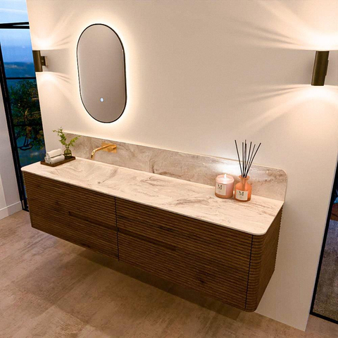 Mondiaz CIRO-DLUX Ensemble de meuble de salle de bains - 190x45x50cm - Plan vasque en solid surface Frappe - 1 vasque à gauche - sans trous de robinet - 4 tiroirs - Dusk SW1532854