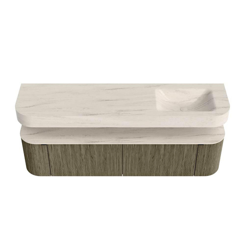 MONDIAZ THOR-DLUX 180cm meuble de salle de bains arrondi gauche + droite couleur Shadow avec 2 tiroirs et 2 portes. Vasque suspendue CLOUD Droite 1 trou de robinet couleur Meli. SW1466180